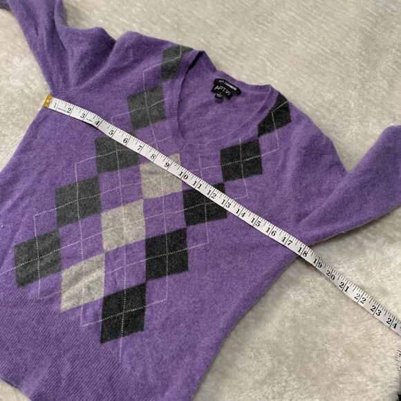SOLDDD APT 9 Womens 100%‎ Cashmere Argyle Purple V Neck Sweater Size Medium - Picture 4 of 6